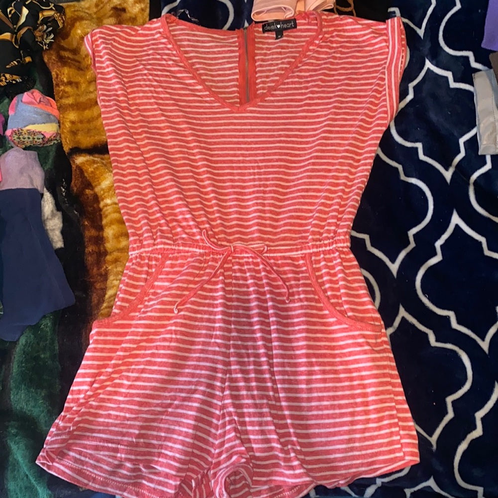 Pink with white stripes romper